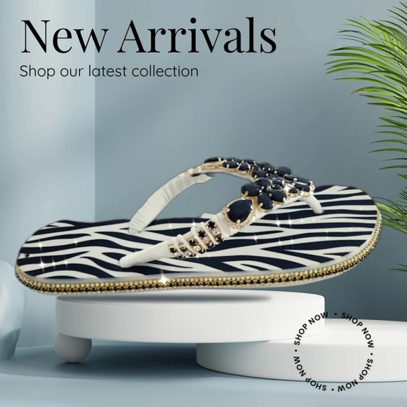 Women's Luxury zebra print flip flops with crystals and rhinestones all occasion - Picture 7 of 16